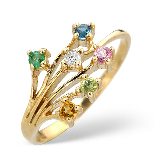 Multi Gem Stone And Diamond 9K Gold Ring
